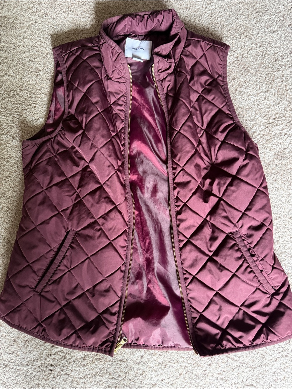 Old Navy Quilted Wine Sleeveless Puffer Vest